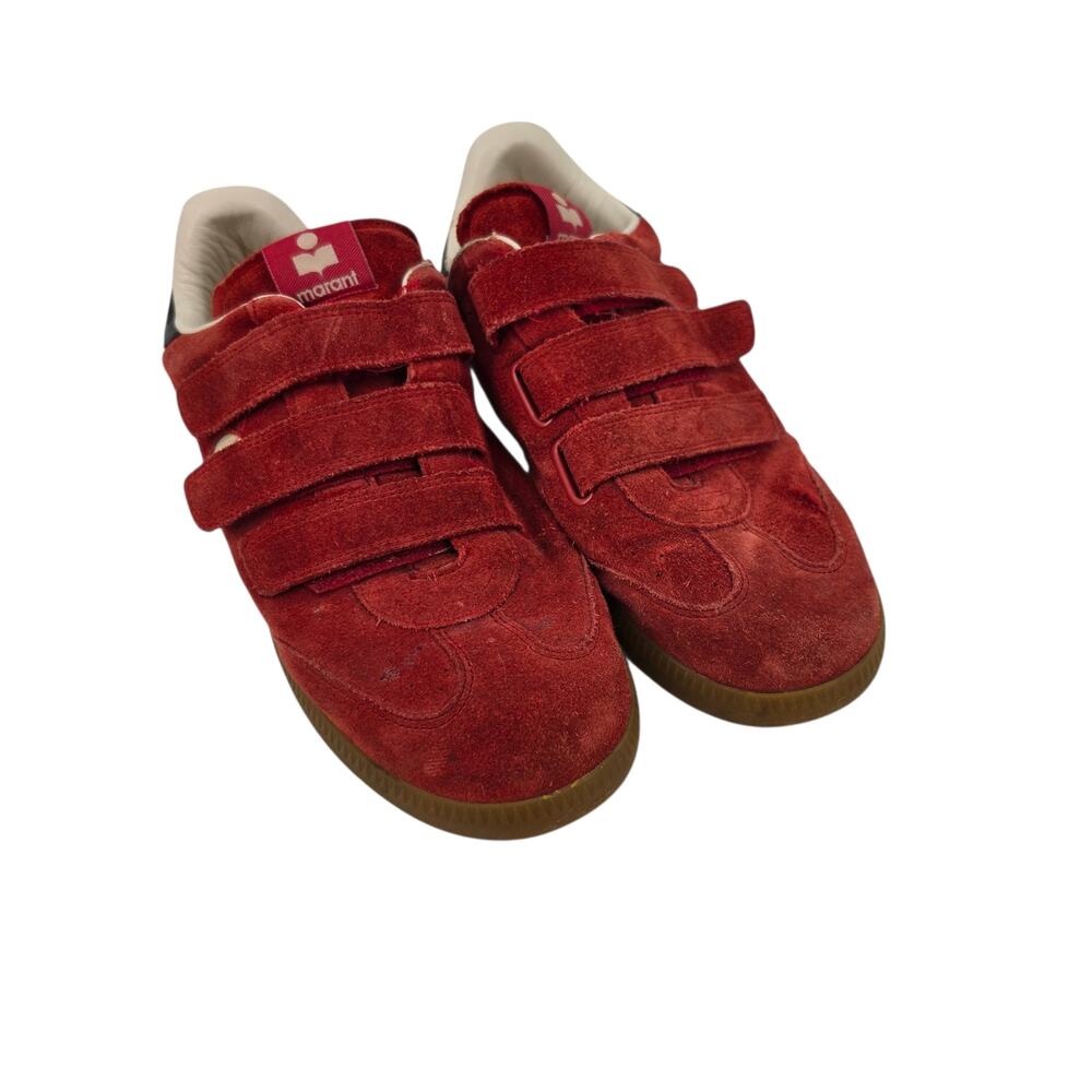 Isabel Marant Burgundy Red Beth Low Top Calfskin Suede Strap Sneakers Size 39/9
